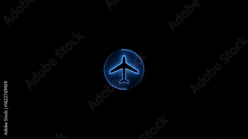 airplane mode icon animation on black background.glowing .