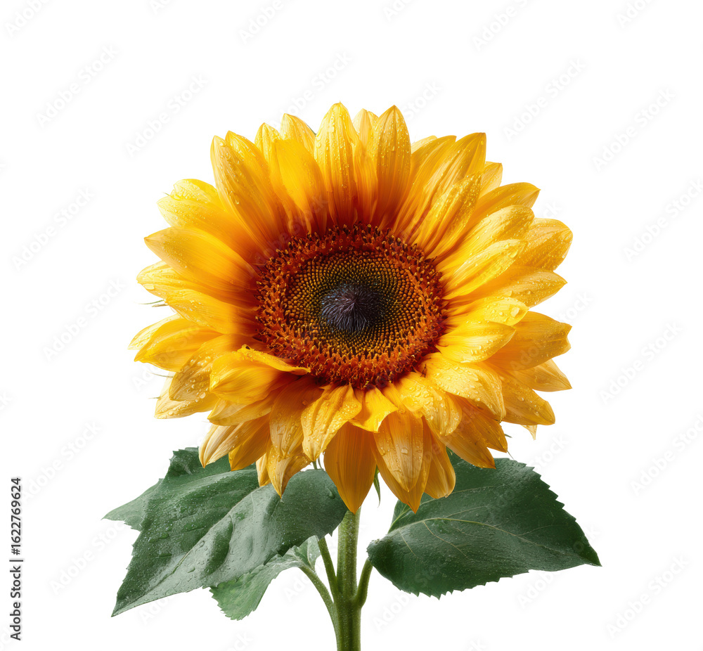 Fototapeta premium Sunflower blooming beauty nature scene vibrant colors isolated on transparent background, png