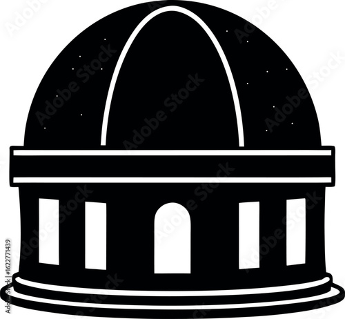 Minimal Black Silhouette of an Observatory Dome in Classic Architecture