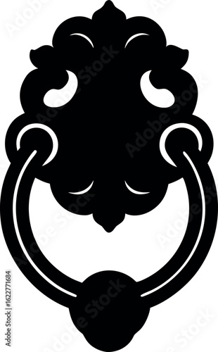 Artistic Antique Door Knocker in Stylized Outline Form with Black Silhouette Finish