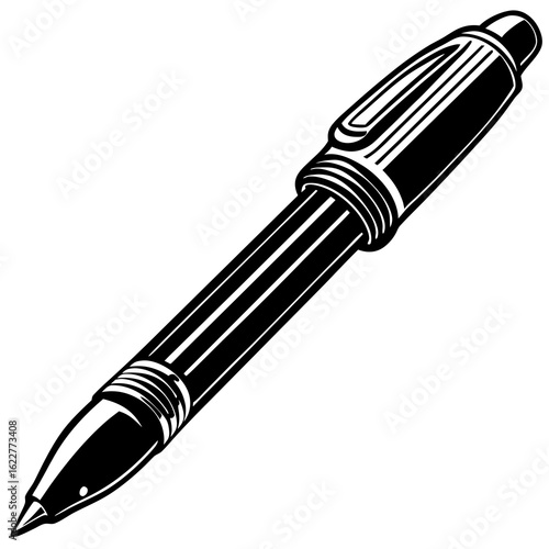 Elegant Black and White Ballpoint Pen Illustration.