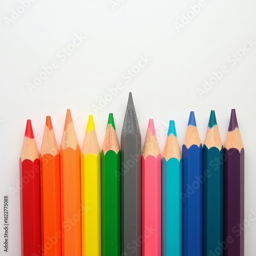 Grey pencil among bright colors symbolizing emotional fatigue and social disconnection