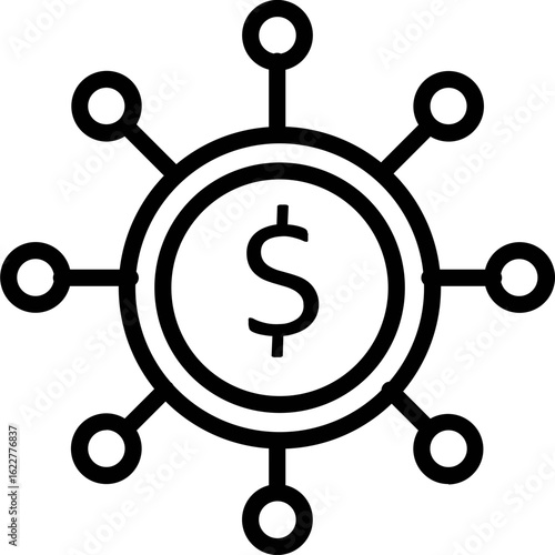 Financial Network Icon Digital Payment Fintech Money Connectivity Line Vector Symbol