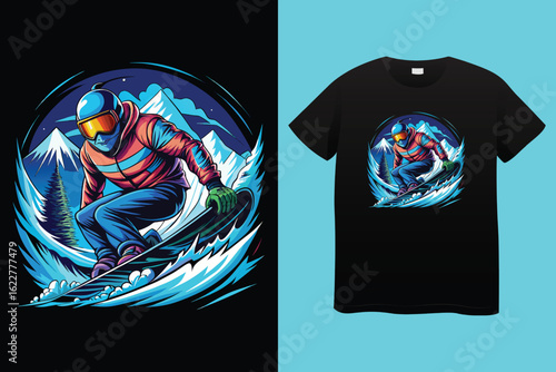 Skateboarding and Skating Meet Ski and Snowboard t shirt design in an Epic Winter Adventure