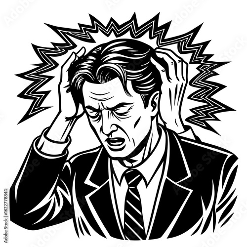 Man in Suit Experiencing Intense Headache.