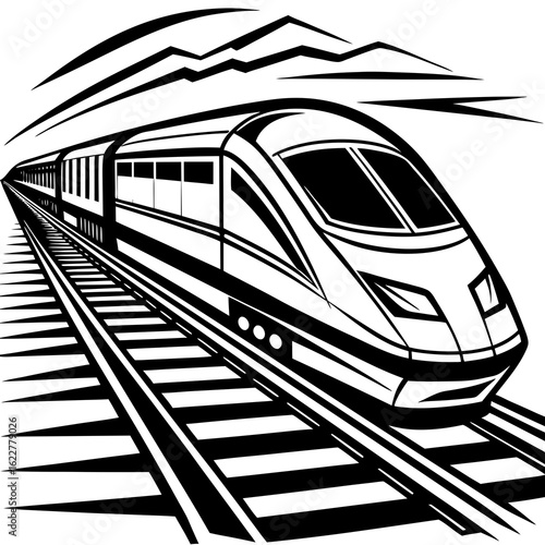 Modern HighSpeed Train on Tracks.