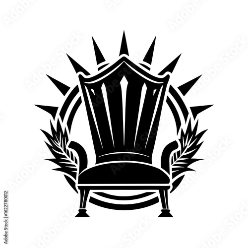 Ornate Throne with Laurel Wreath and Crown Symbol.
