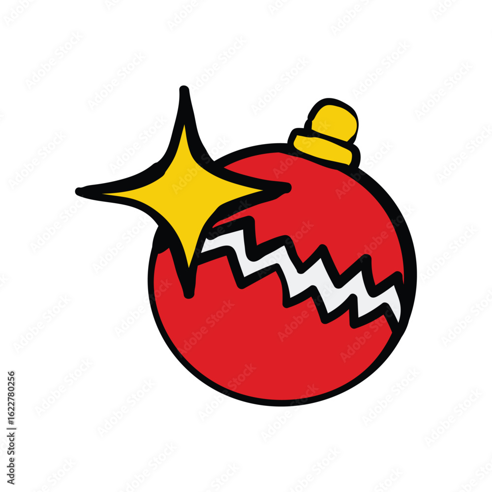 Obraz premium Cartoon Red Christmas Ornament with Crack and Star.