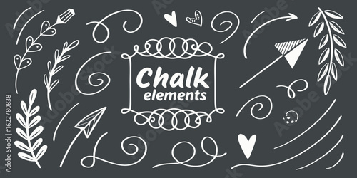 Hand-Drawn Chalk Style Elements Arrows, Swirls, and Floral Designs