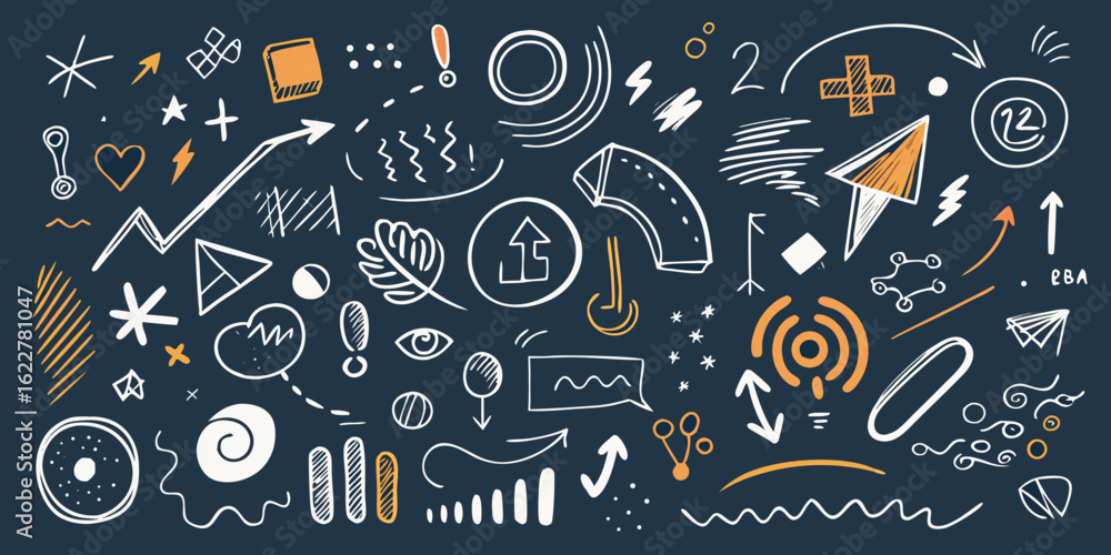 Naklejka premium Doodle elements for business and data visualization on a dark background