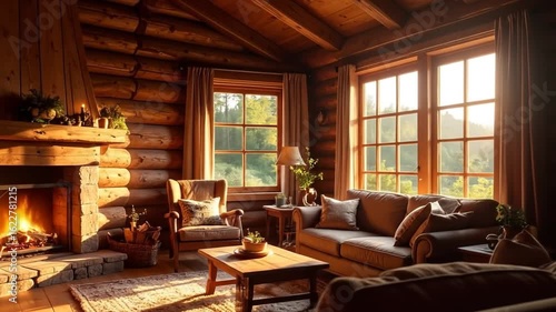 Wallpaper Mural Cozy log cabin living room Torontodigital.ca