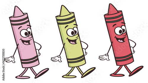 Anthropomorphic Crayon Characters Walking Together