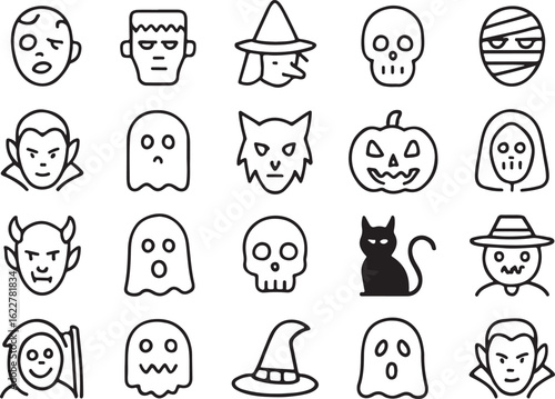 Halloween characters and symbols minimalist icons line art