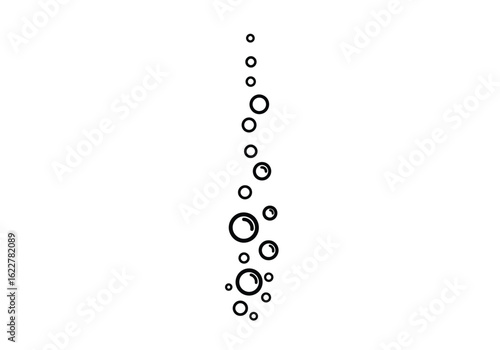 Underwater bubbles drawing. It is a black and white outline of underwater bubbles or air spheres ascending in liquid, depicting a simple aquatic scene. Vector sketch line art draw.