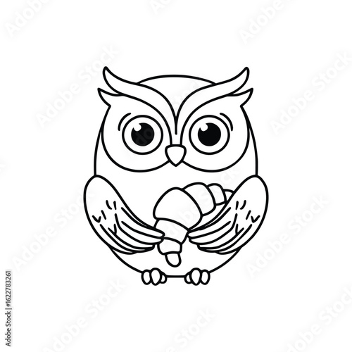 Owl clutching a buttery croissant