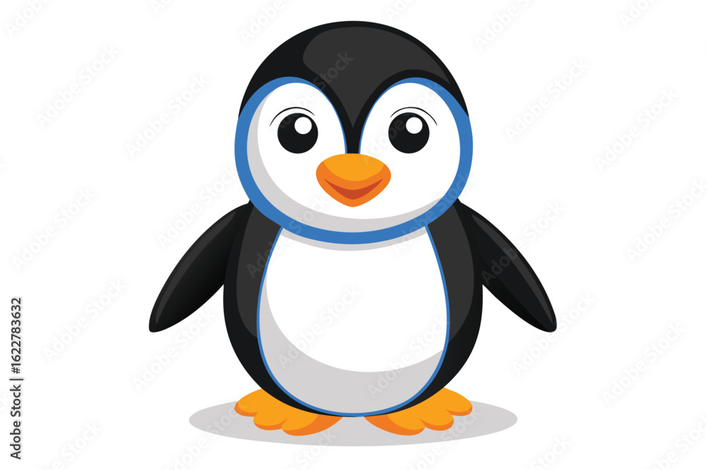Obraz premium Cartoon Penguin Illustration Standing Upright with Black and White Plumage and Orange Feet