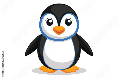 Cartoon Penguin Illustration Standing Upright with Black and White Plumage and Orange Feet