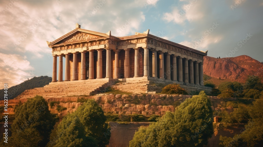 Fototapeta premium Ancient temple architecture with tall columns and a stone facade