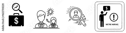 Job Vacancy and Candidate Search Icons – Minimal Black & White Headhunting Set