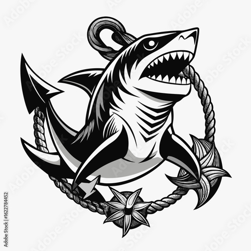 Shark Tattoo Sketch With Anchor