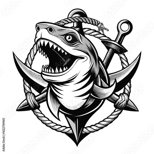 Shark Tattoo Sketch With Anchor