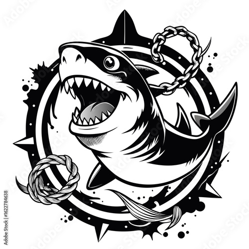 Shark Tattoo Sketch With Anchor