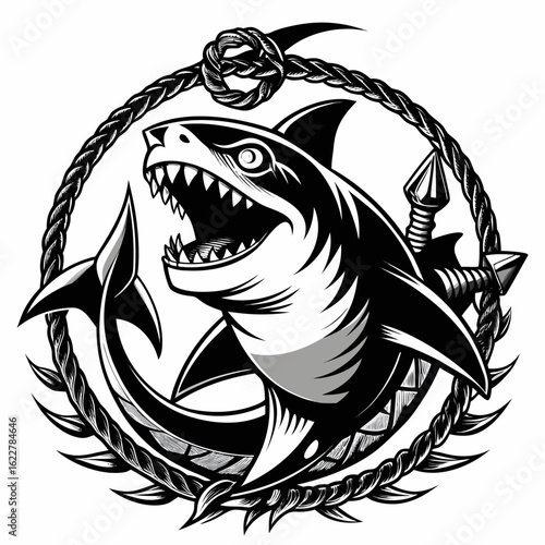 Shark Tattoo Sketch With Anchor
