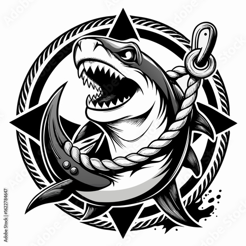 Shark Tattoo Sketch With Anchor