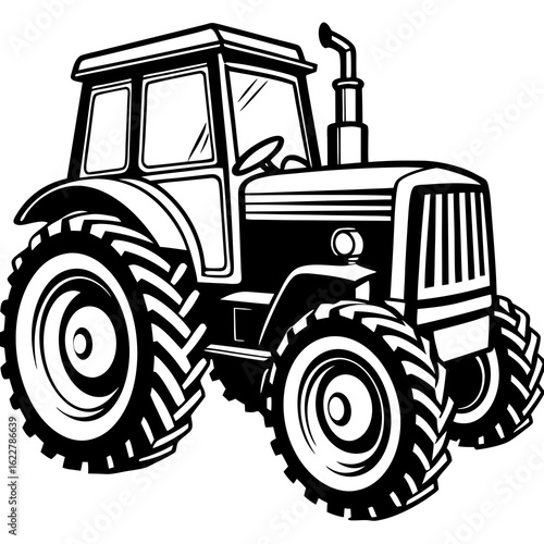 Stylized Black and White Tractor Illustration 1.