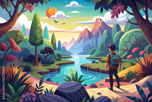 vector of By getting lost in nature, you get closer to finding yourself...