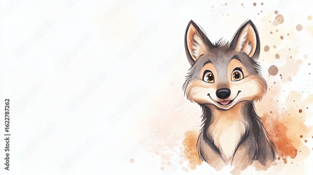 Obraz premium A cheerful, stylized portrait of a cartoon wolf.