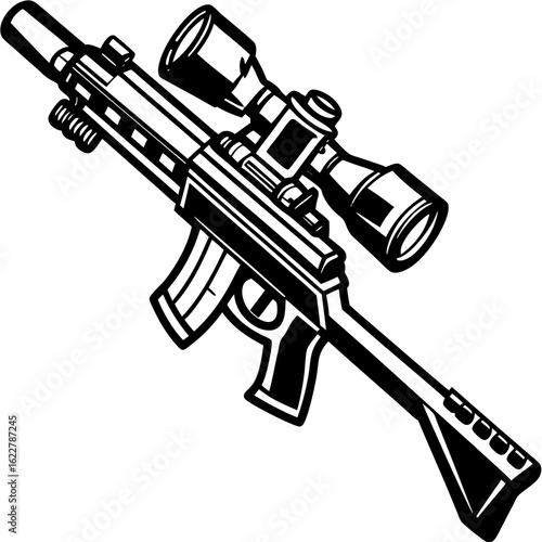 Stylized Sniper Rifle with Scope Illustration.