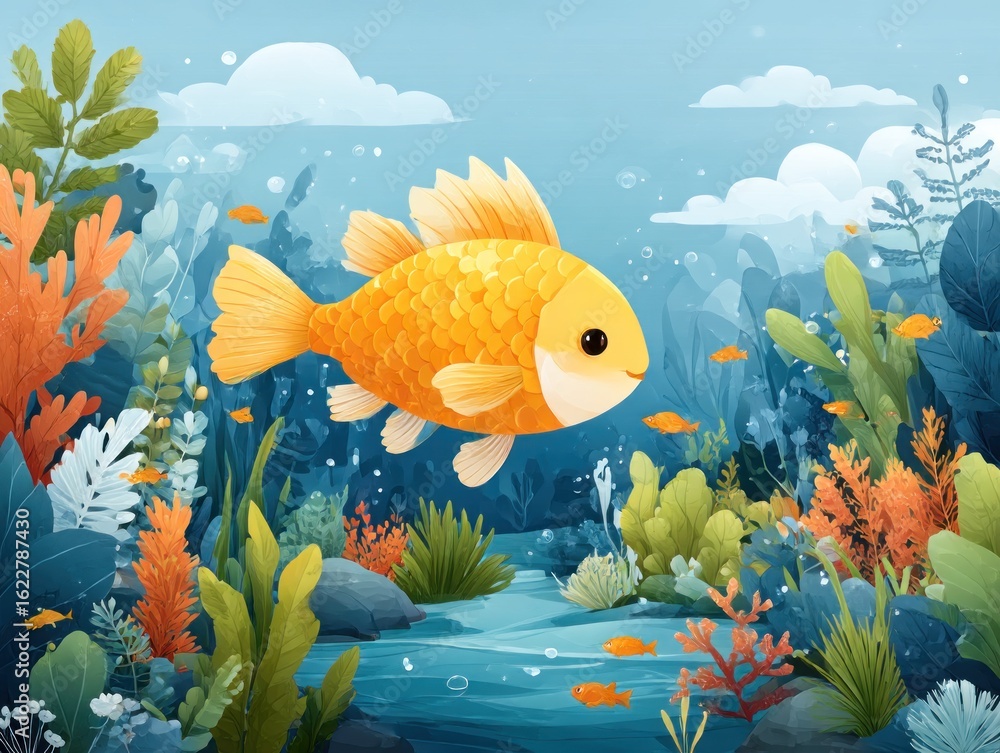 Naklejka premium Underwater scene with cute fish