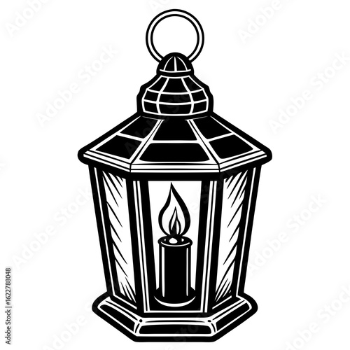 Vintage Lantern with Burning Candle Illustration 1.