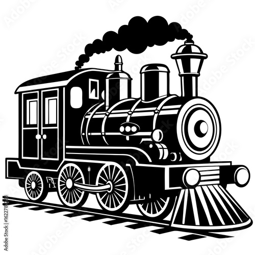 Vintage Steam Locomotive Emitting Smoke on Tracks.