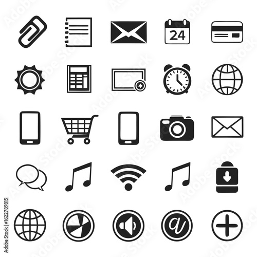 Diverse Set of Black and White Digital Icons symbol graphic