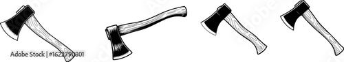 Black and white axes with wooden handles hatchet tool