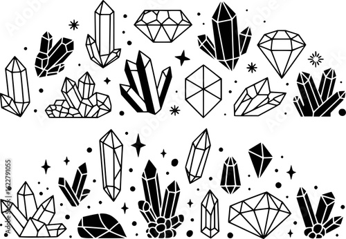 Black and white crystal and diamond pattern crystals diamonds