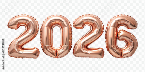 realistic 3d 2026 text made with hellium balloon in different colour style isolated on transparent background