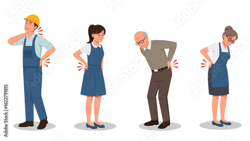 flat vector of character people with back pain symptom