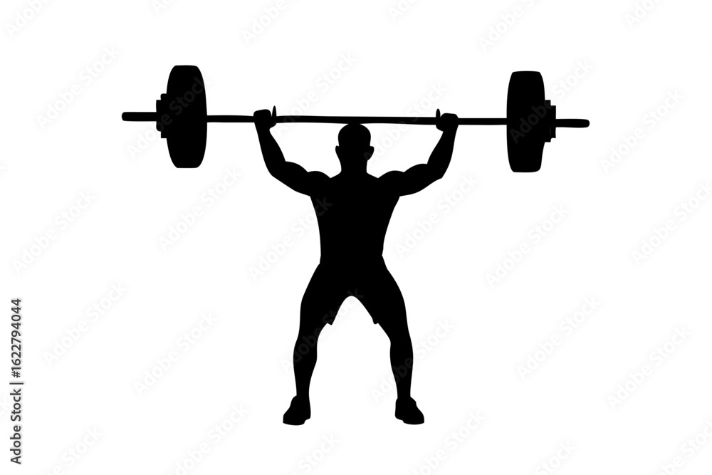 Naklejka premium Silhouette of a man performing a deadlift with a barbell on a white background lifting