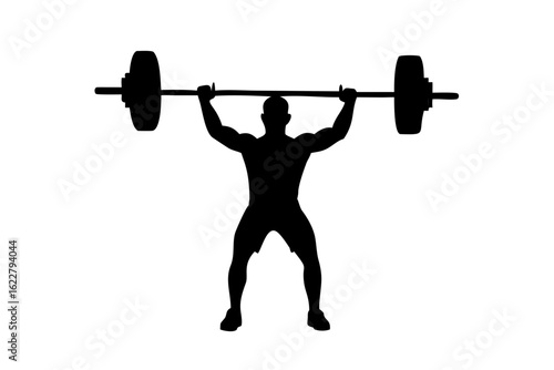 Silhouette of a man performing a deadlift with a barbell on a white background lifting