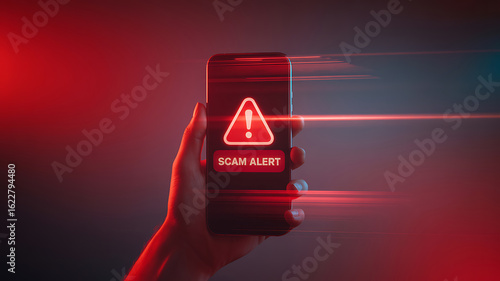 Smartphone displays warning sign with scam alert notification