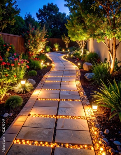 Elegant garden path at dusk
