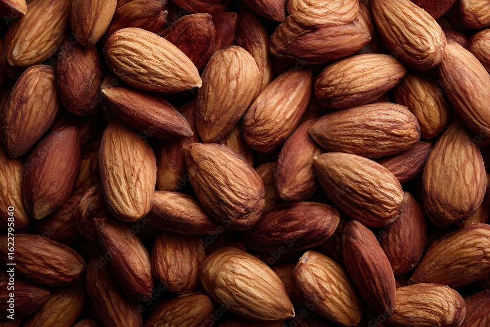 Fototapeta premium Close-up of raw almonds with natural brown shells and textured surface