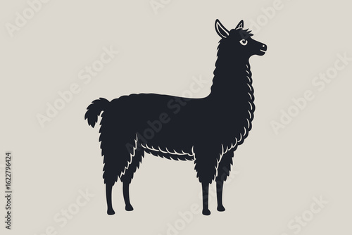Silhouette of a standing Llama against a simple beige background in modern design