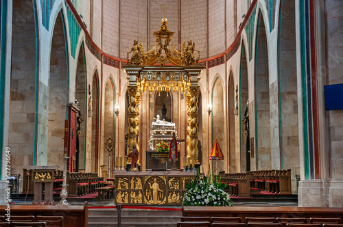 Royal Gniezno Cathedral's interior with sarcophagus St. Adalbert, historical and royal city in Greater Poland Voivodeship