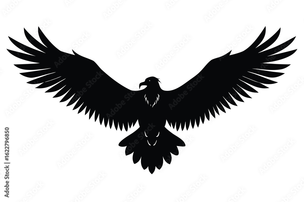 Obraz premium Silhouette of an Eagle with Wings Spread Wide, Isolated on White Background