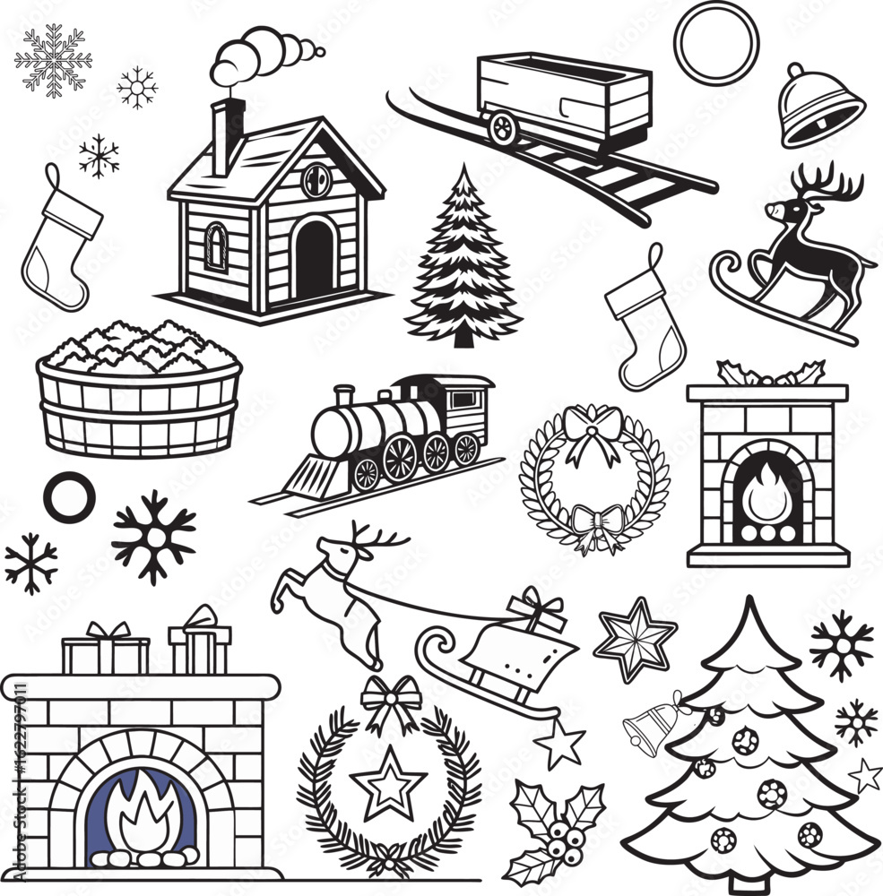 Fototapeta premium Collection of Christmas themed hand drawn illustrations isolated on white background