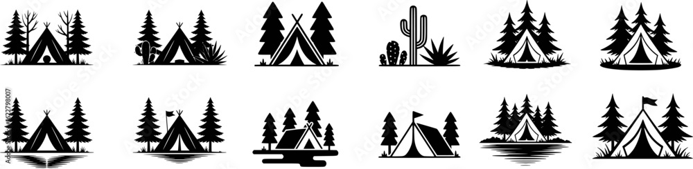 Obraz premium Camping tent with trees and desert plants forest nature